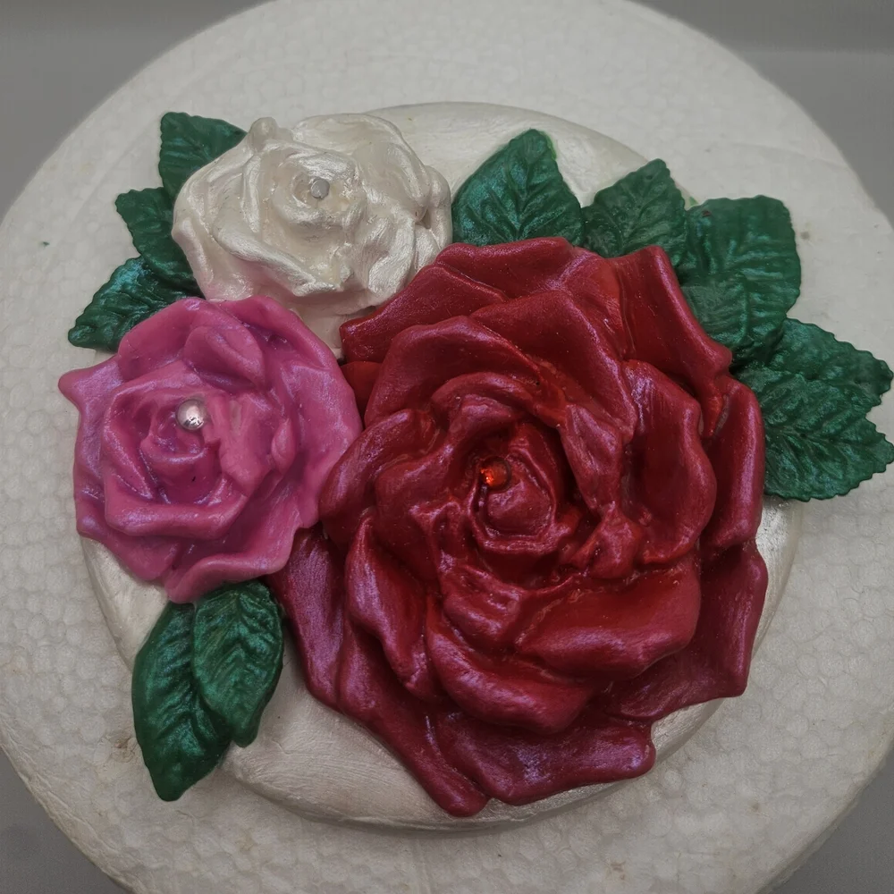 Floral Cake Topper with Red and Pink Roses